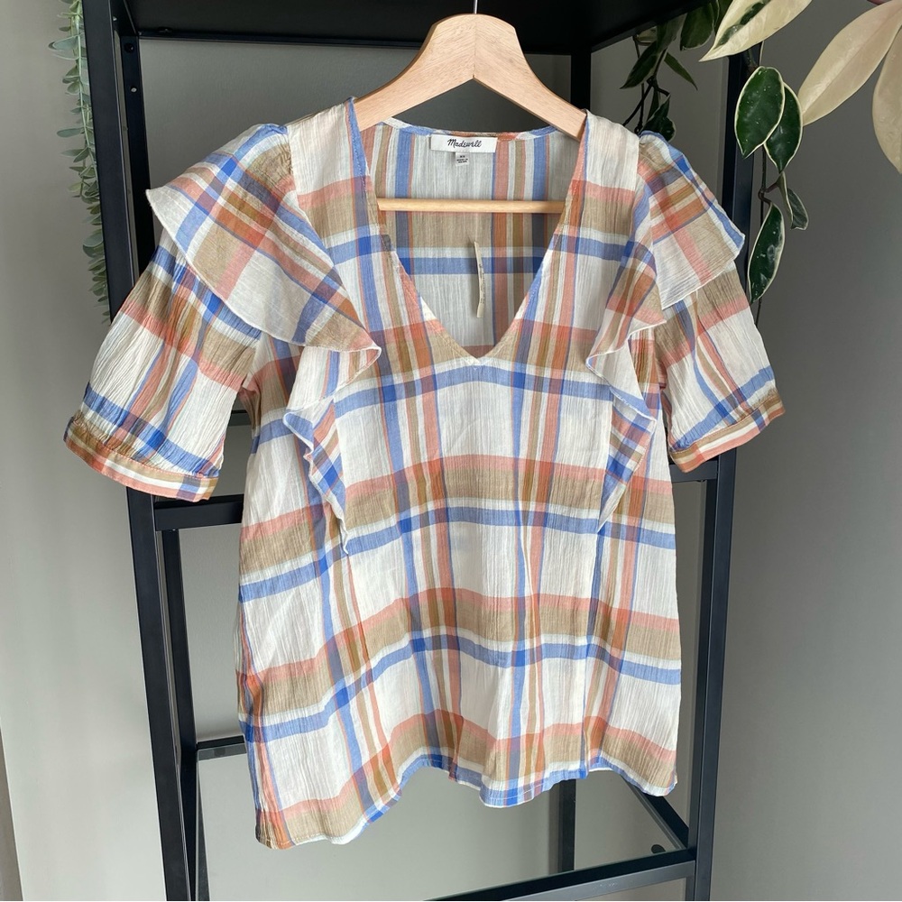 NWT Madewell Plaid Ruffle Top